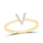 10K Yellow Gold Diamond Gift Initial "V" Ring 1/20 Cttw - Splendid Jewellery