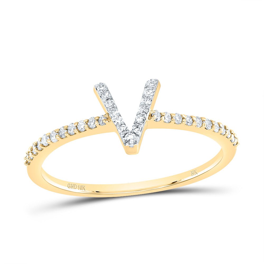 10K Yellow Gold Diamond Gift Initial "V" Ring 1/6 Cttw - Splendid Jewellery