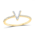 10K Yellow Gold Diamond Gift Initial "V" Ring 1/6 Cttw - Splendid Jewellery