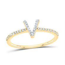 Load image into Gallery viewer, 10K Yellow Gold Diamond Gift Initial "V" Ring 1/6 Cttw - Splendid Jewellery