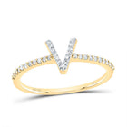10K Yellow Gold Diamond Gift Initial "V" Ring 1/6 Cttw - Splendid Jewellery