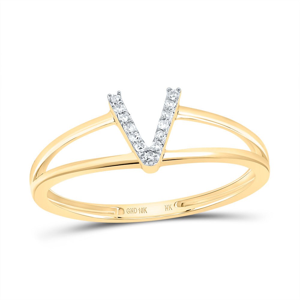 10K Yellow Gold Diamond Gift Initial "V" Women's Ring 1/20 Cttw - Splendid Jewellery