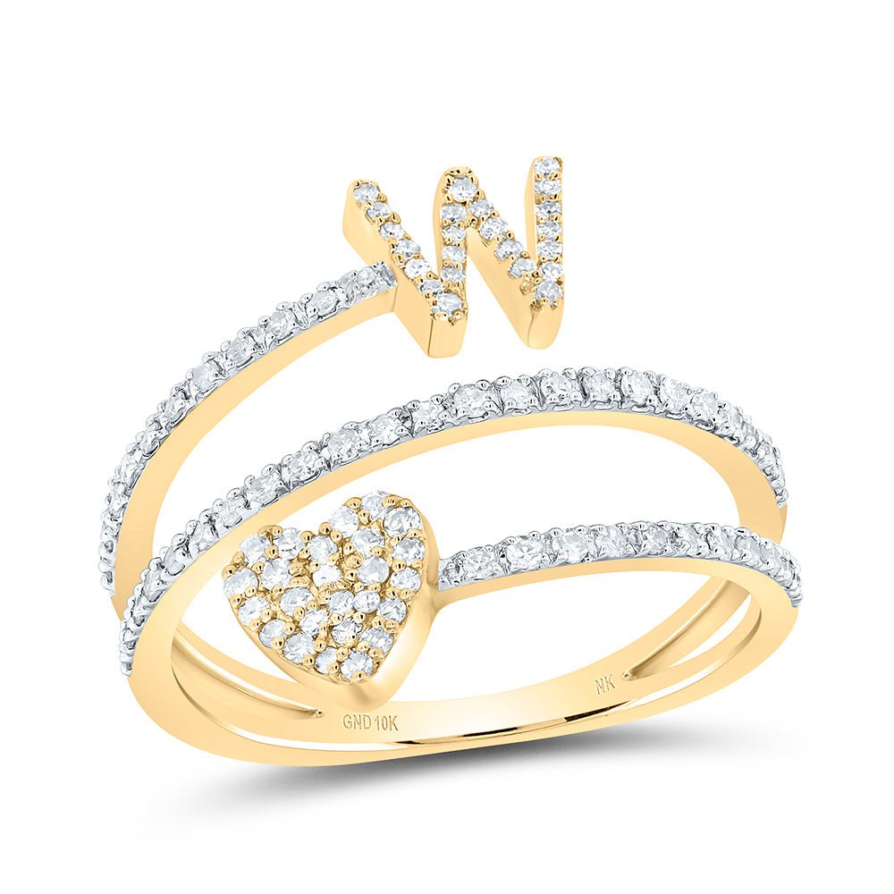 10K Yellow Gold Diamond Gift Initial "W" Heart Women's Ring 3/8 Cttw - Splendid Jewellery