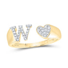 10K Yellow Gold Diamond Gift Initial "W" Women's Heart Ring 1/6 Cttw - Splendid Jewellery