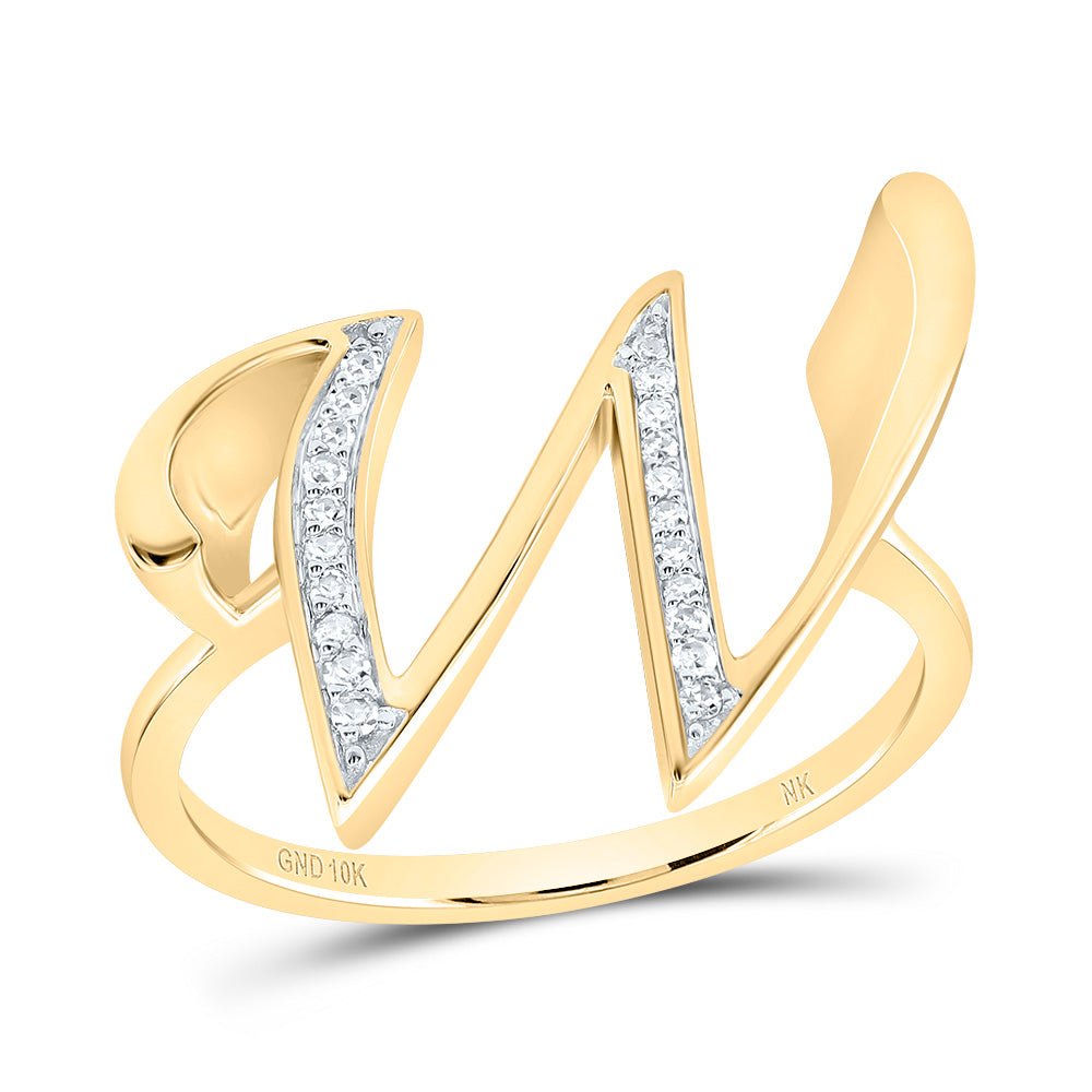 10K Yellow Gold Diamond Gift Initial "W" Women's Ring 1/12 Cttw - Splendid Jewellery