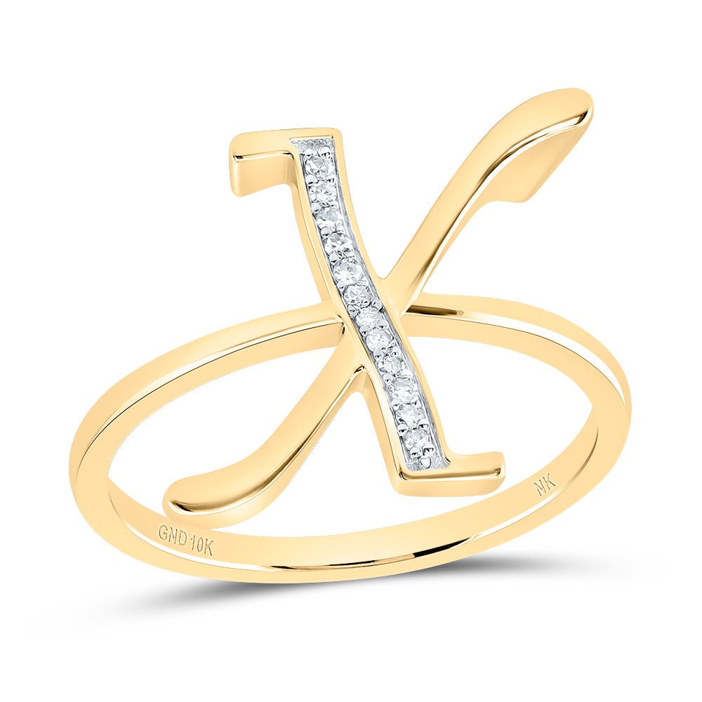 10K Yellow Gold Diamond Gift Initial "X" Women's Ring 1/20 Cttw - Splendid Jewellery