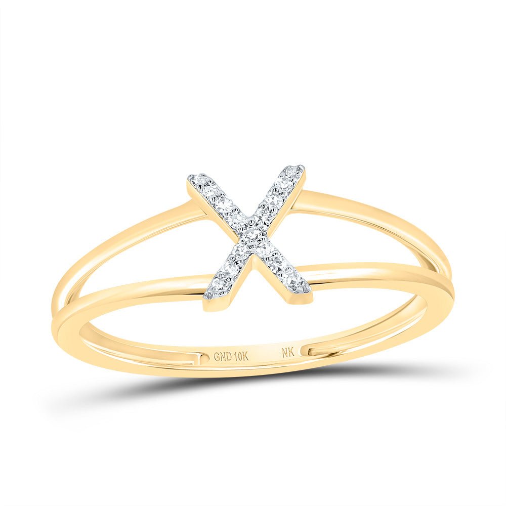 10K Yellow Gold Diamond Gift Initial "X" Women's Ring 1/20 Cttw - Splendid Jewellery