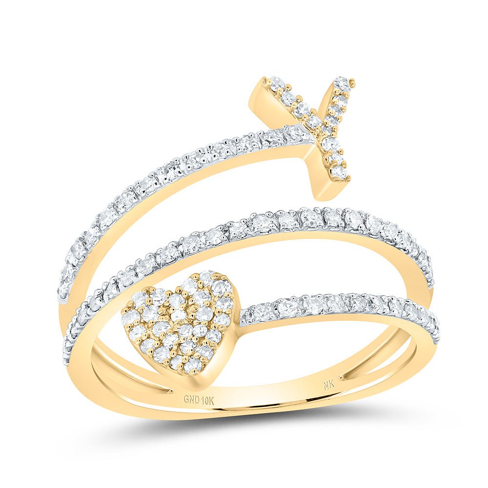 10K Yellow Gold Diamond Gift Initial "Y" Heart Women's Ring 3/8 Cttw - Splendid Jewellery