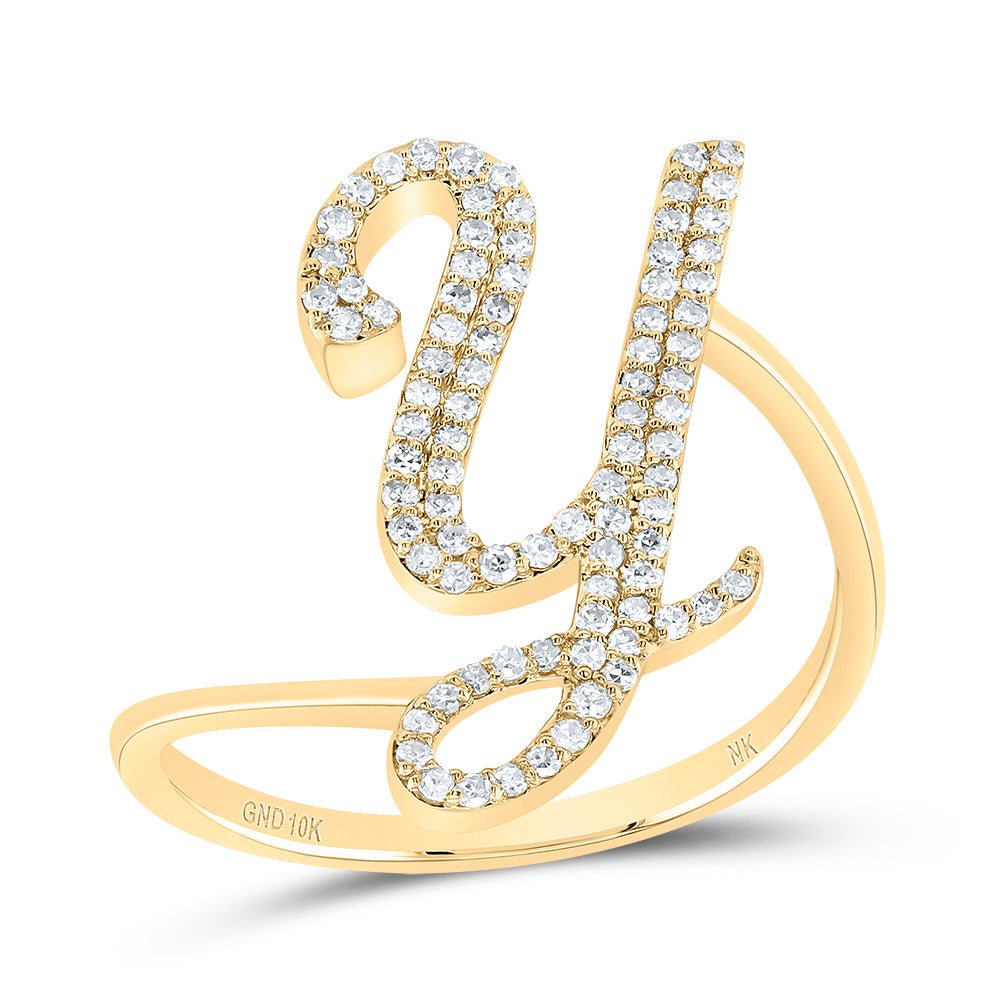 10K Yellow Gold Diamond Gift Initial "Y" Ring 1/4 Cttw - Splendid Jewellery