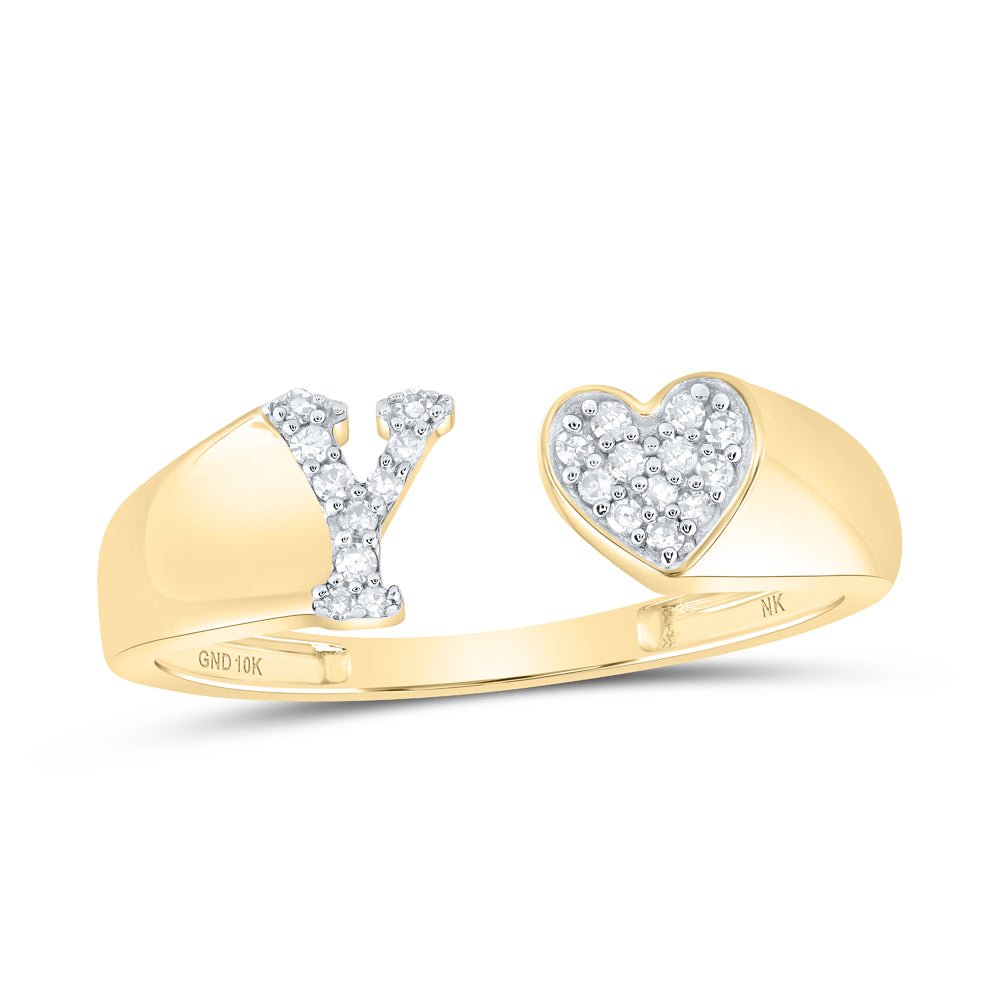 10K Yellow Gold Diamond Gift Initial "Y" Women's Heart Ring 1/10 Cttw - Splendid Jewellery