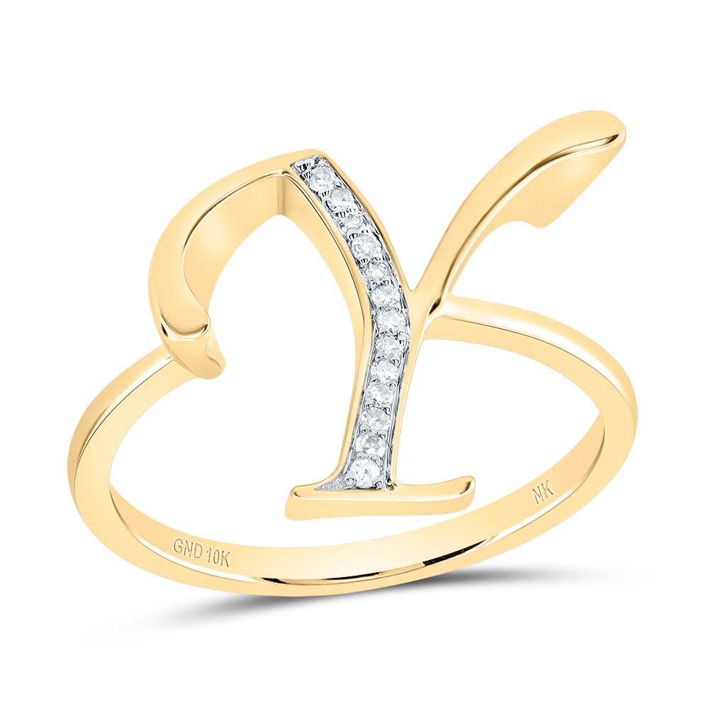 10K Yellow Gold Diamond Gift Initial "Y" Women's Ring 1/20 Cttw - Splendid Jewellery