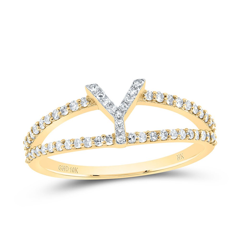 10K Yellow Gold Diamond Gift Initial "Y" Women's Ring 1/4 Cttw - Splendid Jewellery