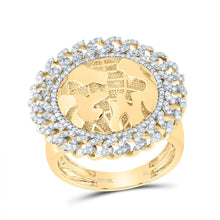 Load image into Gallery viewer, 10K Yellow Gold Diamond Globe Cuban Men's Ring 3/4 Cttw - Splendid Jewellery