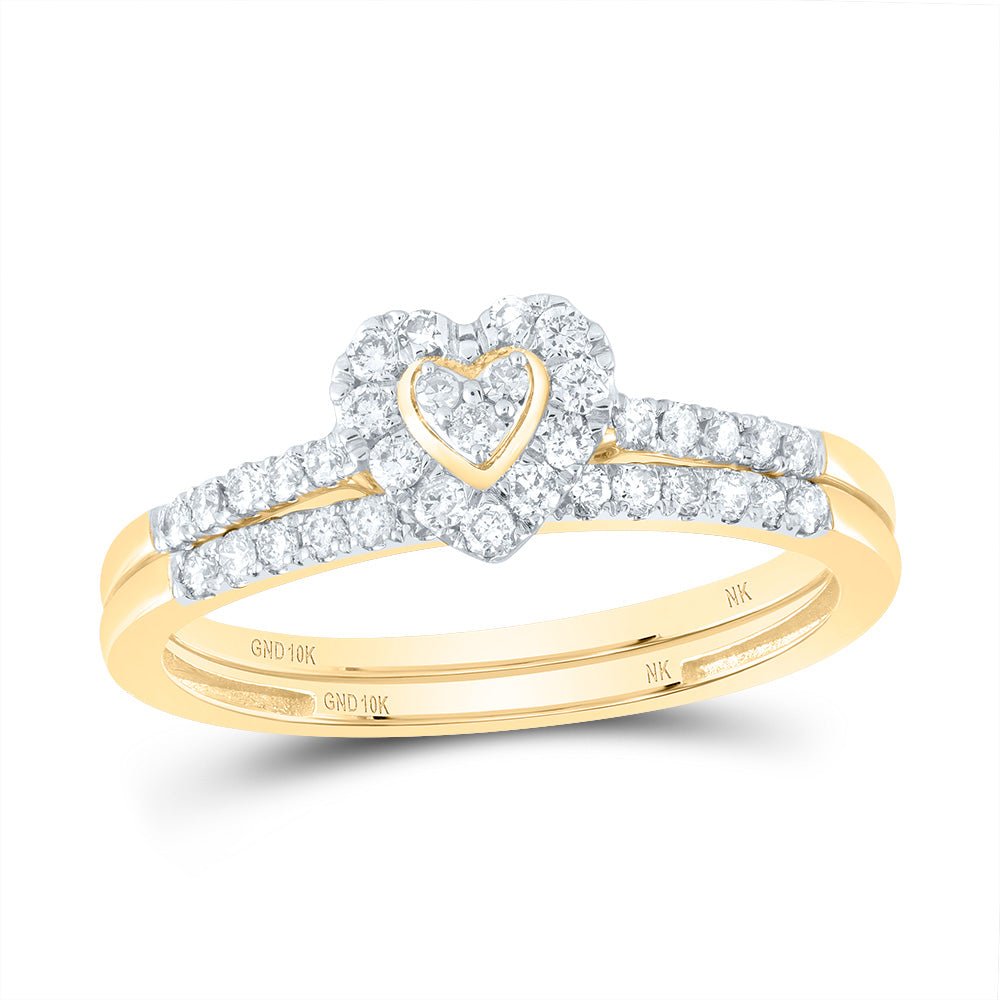 10K Yellow Gold Diamond Heart Single Halo Bridal Set 1/3 Cttw - Splendid Jewellery