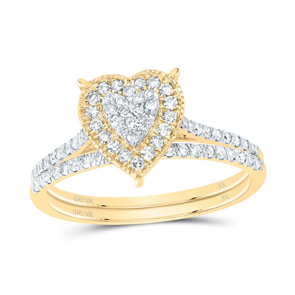 10K Yellow Gold Diamond Heart Single Halo Bridal Set 3/8 Cttw - Splendid Jewellery