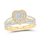 10K Yellow Gold Diamond Heart Single Halo Bridal Set 3/8 Cttw - Splendid Jewellery
