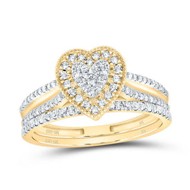 10K Yellow Gold Diamond Heart Single Halo Bridal Set 3/8 Cttw - Splendid Jewellery