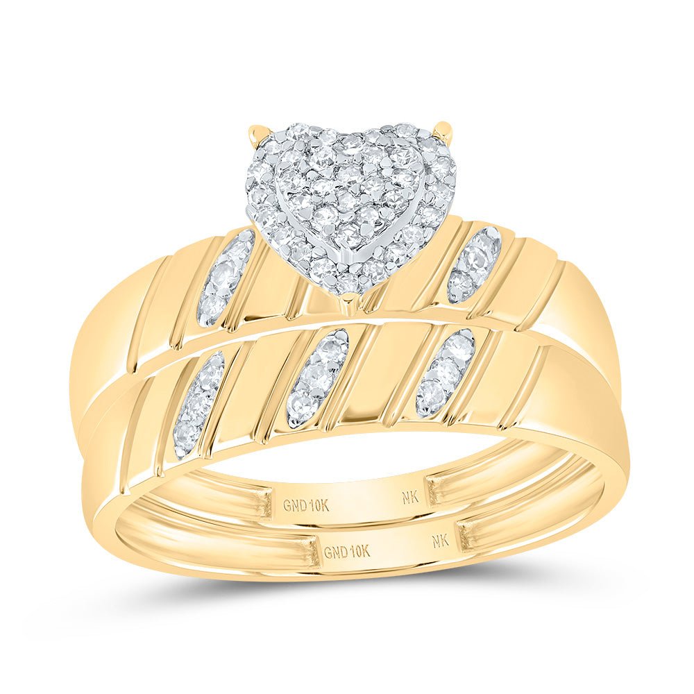 10K Yellow Gold Diamond Heart Trio Ring Set 1/4 Cttw - Splendid Jewellery