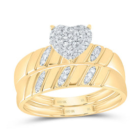 10K Yellow Gold Diamond Heart Trio Ring Set 1/4 Cttw - Splendid Jewellery