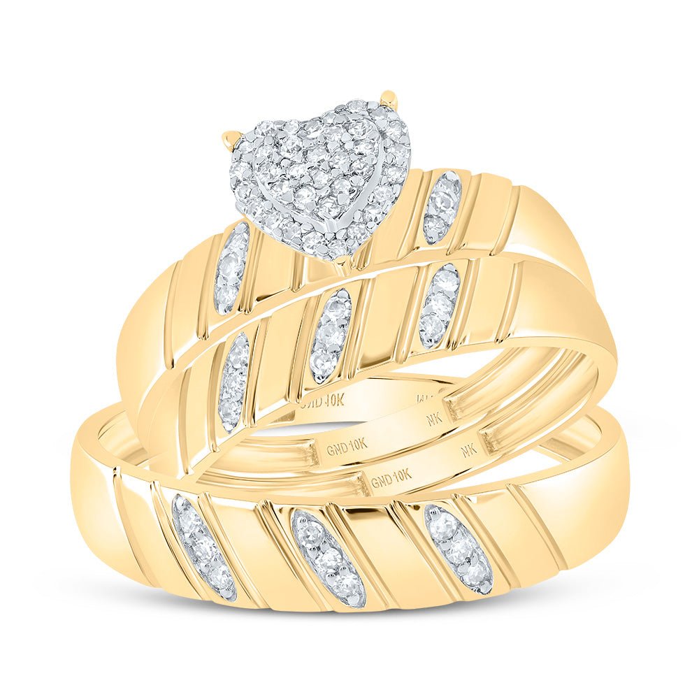 10K Yellow Gold Diamond Heart Trio Ring Set 1/4 Cttw - Splendid Jewellery