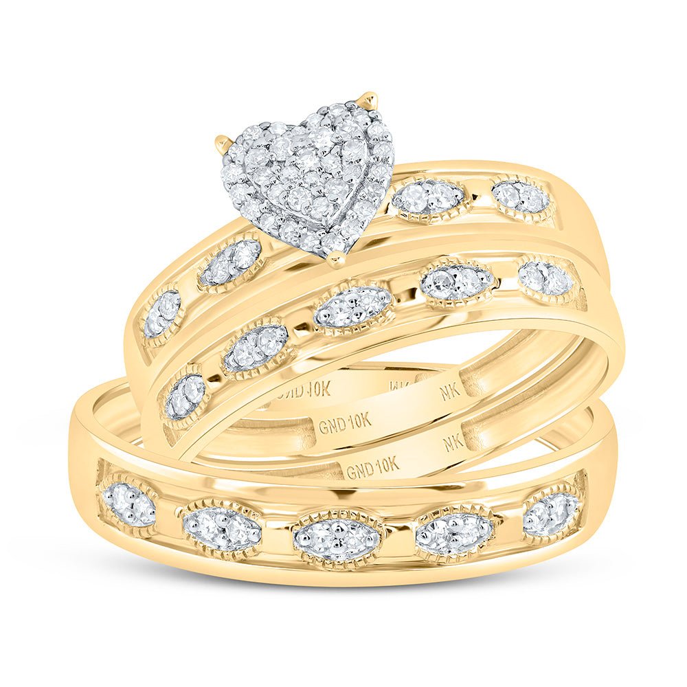 10K Yellow Gold Diamond Heart Trio Ring Set 1/4 Cttw - Splendid Jewellery