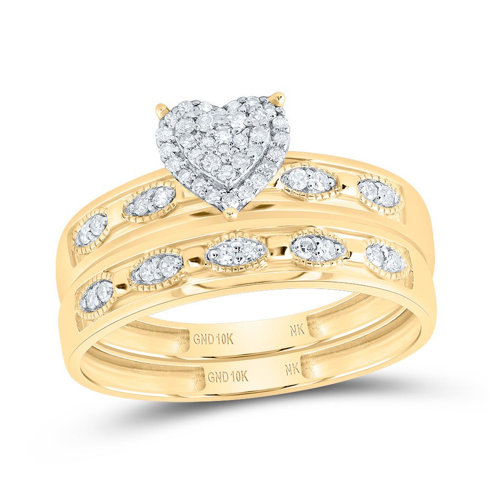 10K Yellow Gold Diamond Heart Trio Ring Set 1/4 Cttw - Splendid Jewellery
