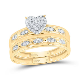 10K Yellow Gold Diamond Heart Trio Ring Set 1/4 Cttw - Splendid Jewellery