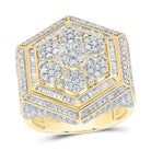 10K Yellow Gold Diamond Hexagon Flower Men's Ring 2 5/8 Cttw - Splendid Jewellery