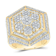 Load image into Gallery viewer, 10K Yellow Gold Diamond Hexagon Flower Men's Ring 2 5/8 Cttw - Splendid Jewellery