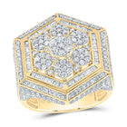 10K Yellow Gold Diamond Hexagon Flower Men's Ring 2 5/8 Cttw - Splendid Jewellery