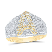 Load image into Gallery viewer, 10K Yellow Gold Diamond Initial "A" Men's Ring 1 3/8 Cttw - Splendid Jewellery