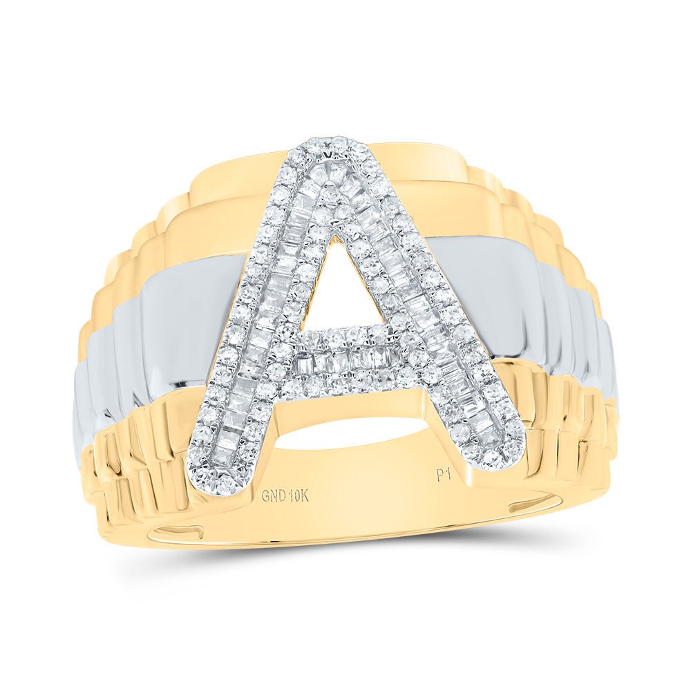 10K Yellow Gold Diamond Initial "A" Men's Ring 1/2 Cttw - Splendid Jewellery