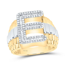 Load image into Gallery viewer, 10K Yellow Gold Diamond Initial "E" Men's Ring 5/8 Cttw - Splendid Jewellery