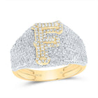 10K Yellow Gold Diamond Initial "F" Men's Ring 1 5/8 Cttw - Splendid Jewellery