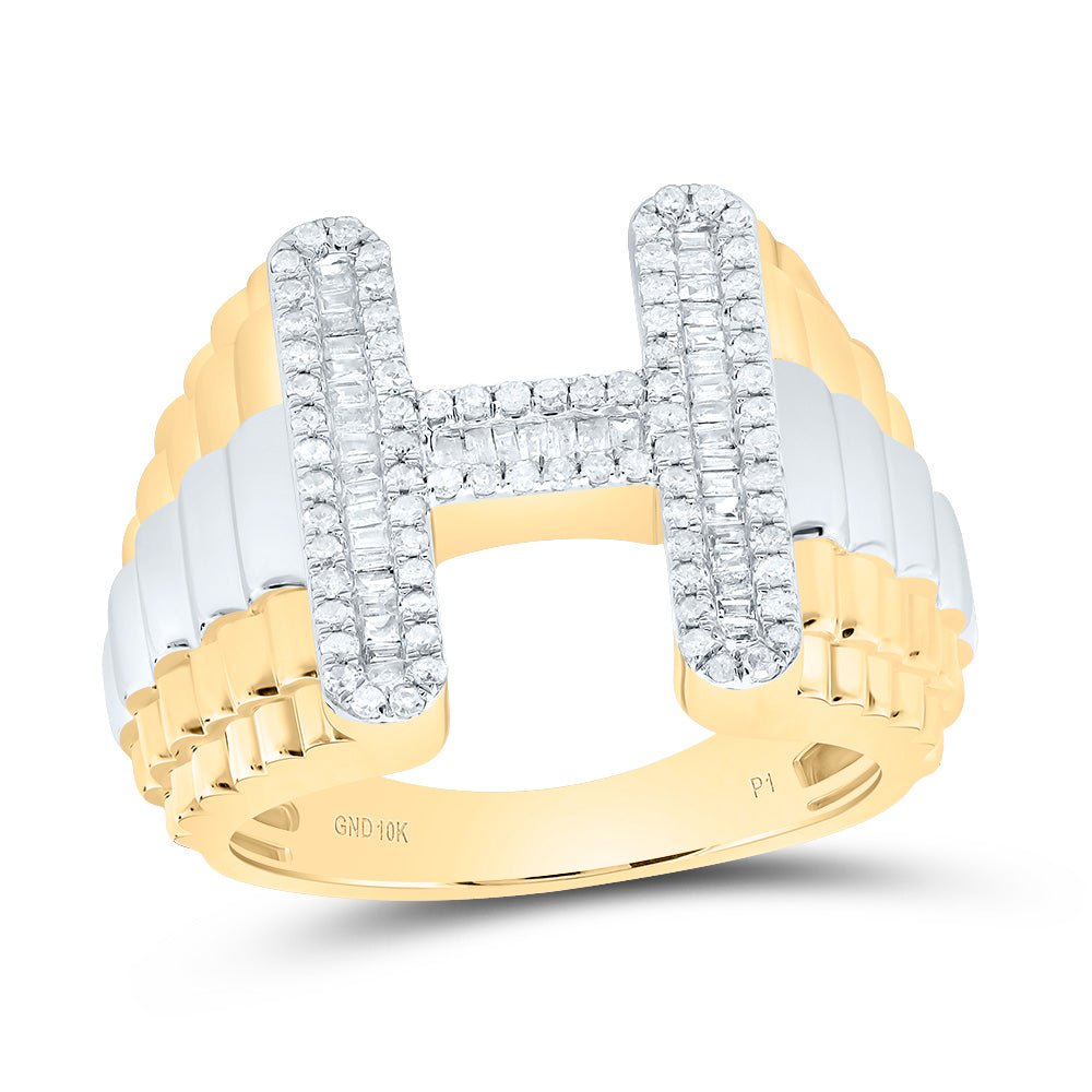 10K Yellow Gold Diamond Initial "H" Men's Ring 5/8 Cttw - Splendid Jewellery