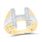 10K Yellow Gold Diamond Initial "H" Men's Ring 5/8 Cttw - Splendid Jewellery