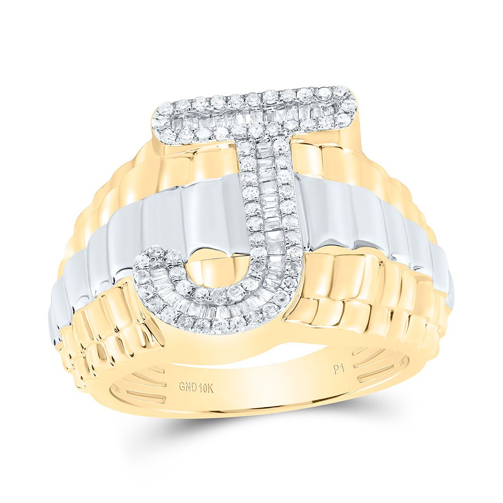 10K Yellow Gold Diamond Initial "J" Men's Ring 1/2 Cttw - Splendid Jewellery