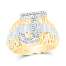 Load image into Gallery viewer, 10K Yellow Gold Diamond Initial "J" Men's Ring 1/2 Cttw - Splendid Jewellery