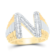 Load image into Gallery viewer, 10K Yellow Gold Diamond Initial "N" Men's Ring 5/8 Cttw - Splendid Jewellery