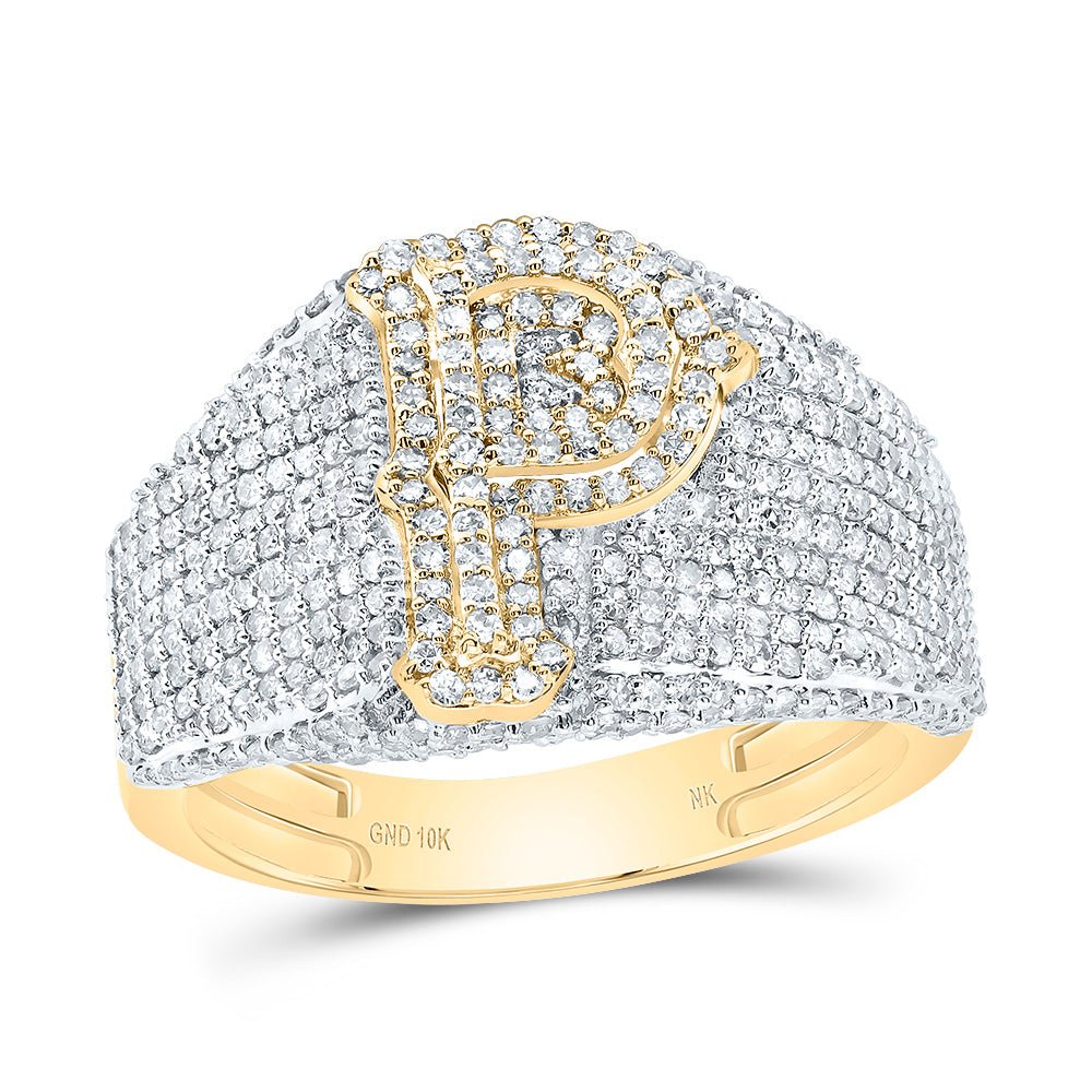 10K Yellow Gold Diamond Initial "P" Men's Ring 1 1/2 Cttw - Splendid Jewellery