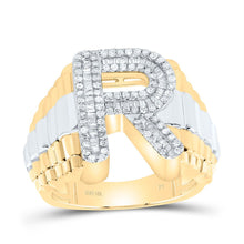 Load image into Gallery viewer, 10K Yellow Gold Diamond Initial "R" Men's Ring 5/8 Cttw - Splendid Jewellery