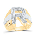 10K Yellow Gold Diamond Initial "R" Men's Ring 5/8 Cttw - Splendid Jewellery