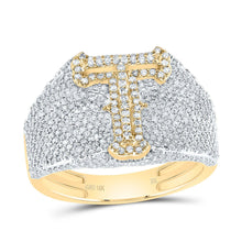 Load image into Gallery viewer, 10K Yellow Gold Diamond Initial "T" Men's Ring 1 1/2 Cttw - Splendid Jewellery