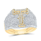 10K Yellow Gold Diamond Initial "T" Men's Ring 1 1/2 Cttw - Splendid Jewellery
