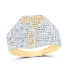 Load image into Gallery viewer, 10K Yellow Gold Diamond Initial "T" Men's Ring 1 5/8 Cttw - Splendid Jewellery