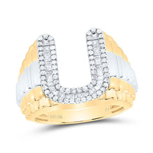 Load image into Gallery viewer, 10K Yellow Gold Diamond Initial "U" Men's Ring 1/2 Cttw - Splendid Jewellery