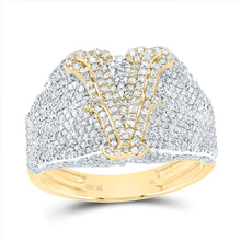 Load image into Gallery viewer, 10K Yellow Gold Diamond Initial "V" Men's Ring 1 3/4 Cttw - Splendid Jewellery