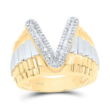Load image into Gallery viewer, 10K Yellow Gold Diamond Initial "V" Men's Ring 1/2 Cttw - Splendid Jewellery