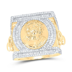 10K Yellow Gold Diamond Jesus Men's Ring 1 3/4 Cttw - Splendid Jewellery