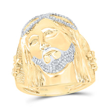 Load image into Gallery viewer, 10K Yellow Gold Diamond Jesus Men's Ring 1/3 Cttw - Splendid Jewellery